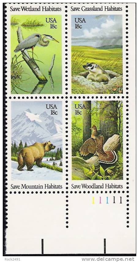 US Scott 1924a (1921 1922 1923 1924) - Plate Block Of 4 Lower Right Plate No 11111 - Wildlife 18 Cent - Mint Never Hinge - Plate Blocks & Sheetlets