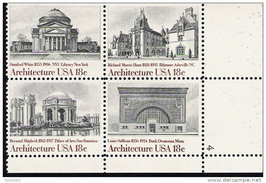 US Scott 1931a (1928 1929 1930 1931) - Plate Block Of 4 Lower Right Plate No 4 - American Architecture - - Mint - Plate Blocks & Sheetlets