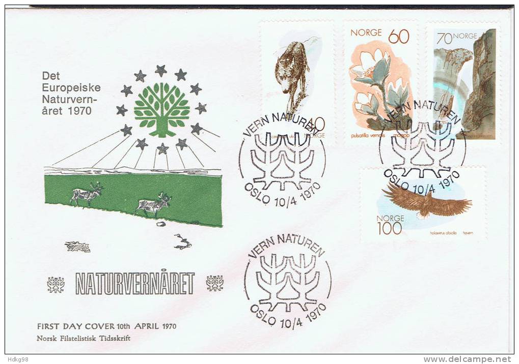 N Norwegen 1970 Mi 602-05 FDC Naturschutzjahr - Brieven En Documenten