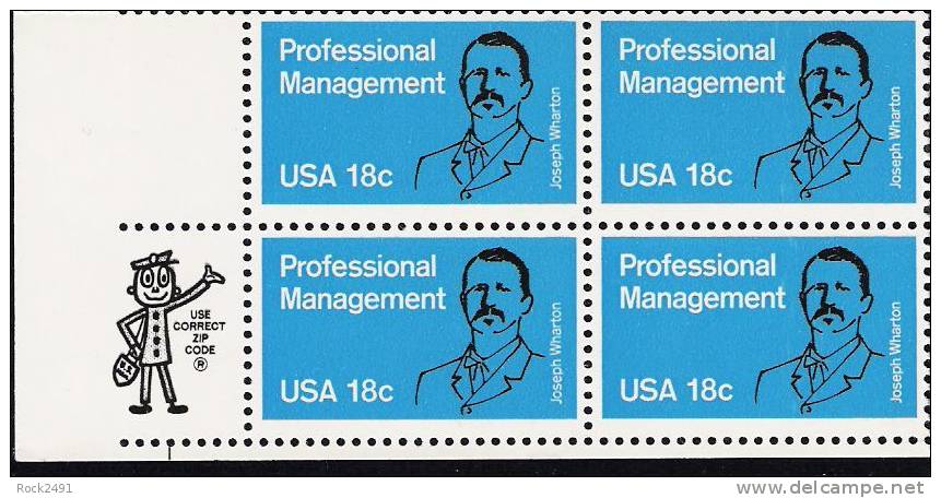 US Scott 1920 - Zip Block Of 4 - Professional Management 18 Cent - Mint Never Hinged - Hojas Bloque