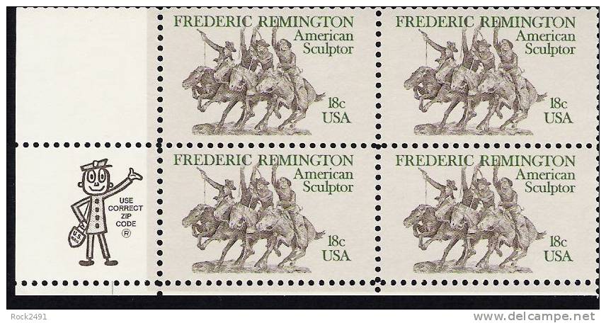 US Scott 1934 - Zip Block Of 4 - Frederic Remington 18 Cent - Mint Never Hinged - Blokken & Velletjes
