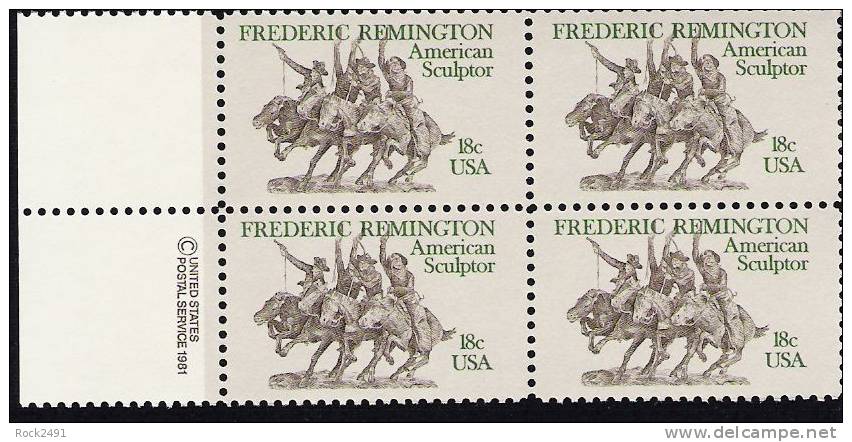 US Scott 1934 - Copyright Block Of 4 - Frederic Remington 18 Cent - Mint Never Hinged - Hojas Bloque