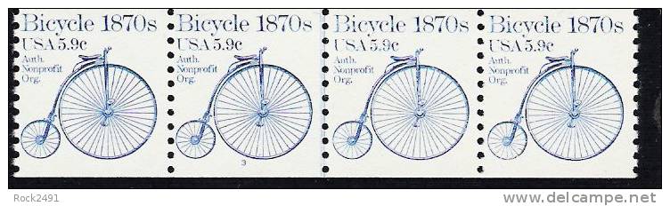 US Scott 1901  - Bicycle 1870s ** Coil Strip Of 4 - Plate No 3 - 5.9 Cent - Mint Never Hinged - Roulettes (Numéros De Planches)