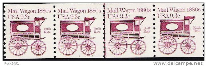 US Scott 1903 - Coil Strip Of 4 Plate No 1 -  Mail Wagon 1880s - 9.3 Cent - Mint Never Hinged - Coils (Plate Numbers)