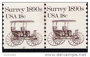 US Scott 1907 - Coil Strip Of 2 Plate No 10 - Surrey 18990s - 18 Cent - Mint Never Hinged - Roulettes (Numéros De Planches)