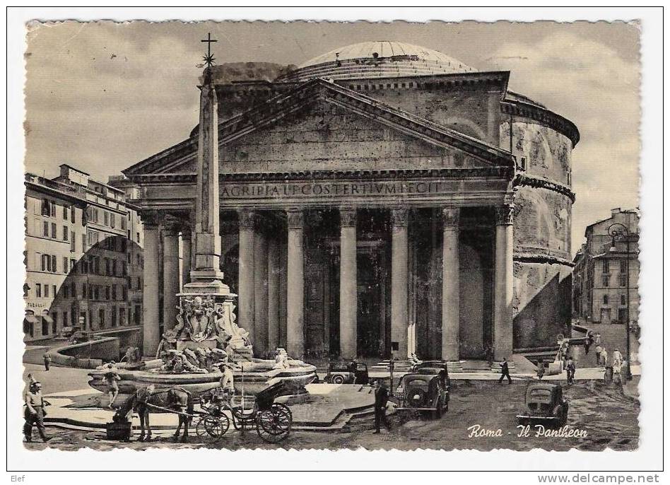 ROMA : Il Pantheon; Voiture Hippomobile / Taxis / Fiacre TRACTION CITROEN; 1957 ;belle Animation , TB - Taxis & Cabs