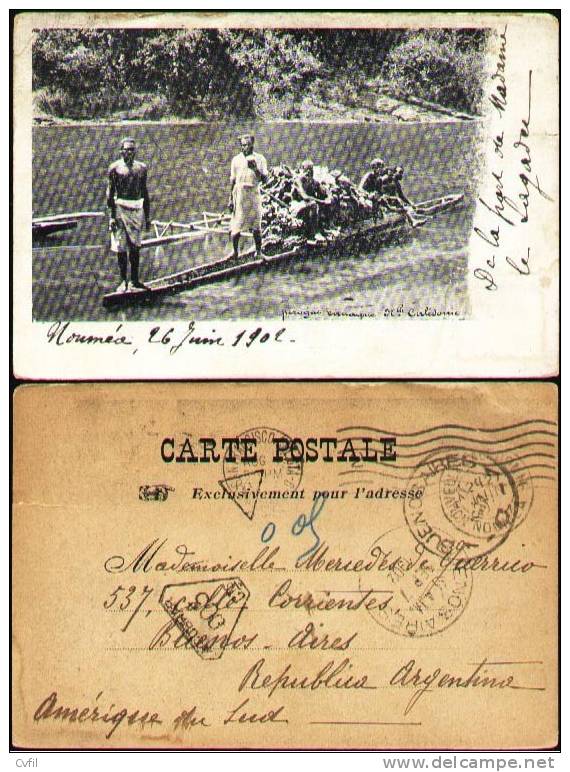NOUVELLE-CALÉDONIE 1902 - CARTE POSTALE Vers BUENOS AIRES, TAXÉE - Covers & Documents