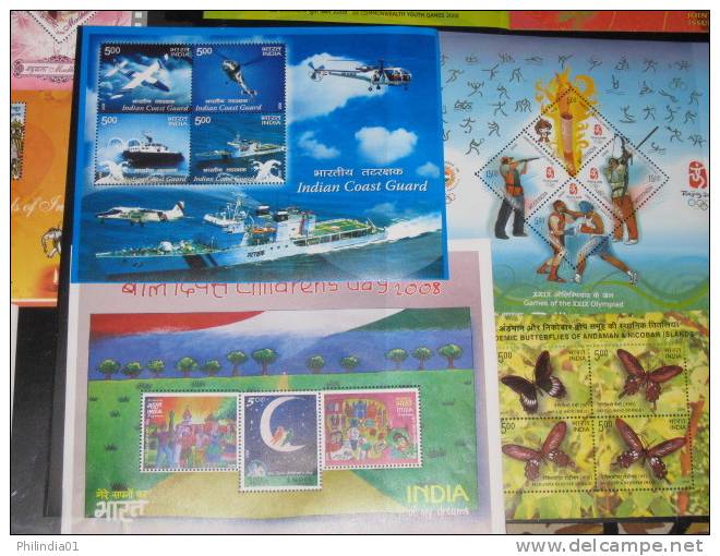 India 2008 Year Pack Of 16 M/s Butterfly, Ship Olympic Architecture Festival Games Cinema Children's Day MNH Inde Indien - Volledig Jaar