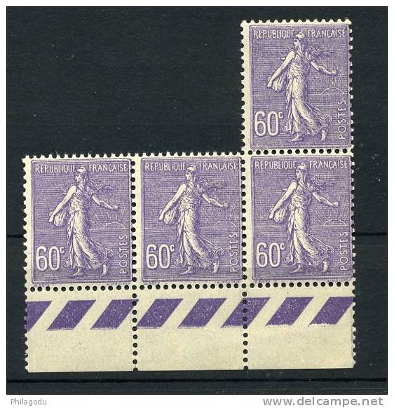 4 Ex Du 200 ++ 60c Violet  ** Cote 13,50 = 54 Euros - 1903-60 Semeuse Lignée