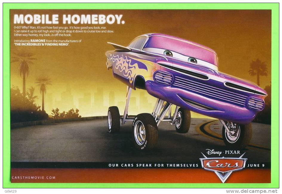 QUATRE-ROUE - CARS - LES BAGNOLES - RAMONE, CHEVROLET IMPALA LOWRIDER 1959 - - Affiches Sur Carte