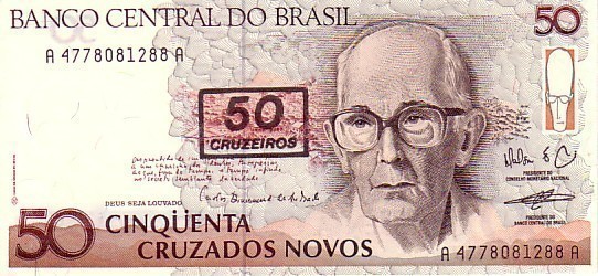 BRESIL    50Cruzeiros/50 Cruzados Novos   Non Daté (1990)   Pick 223    ***** BILLET  NEUF ***** - Brésil