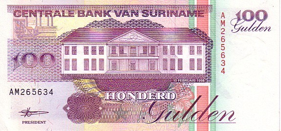 SURINAM   100 Gulden  Daté Du 10-02-1998   Pick 139b   *****BILLET  NEUF***** - Suriname