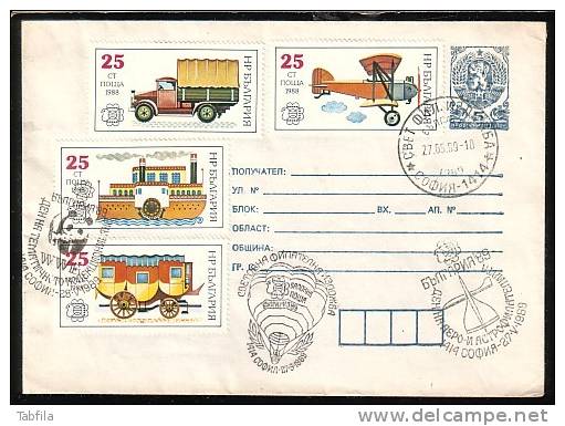 BULGARIA / BULGARIE - 1989 - Exposition Mondial Philatelique A Sofia - P.cov. Spec Cachet - Vrachtwagens