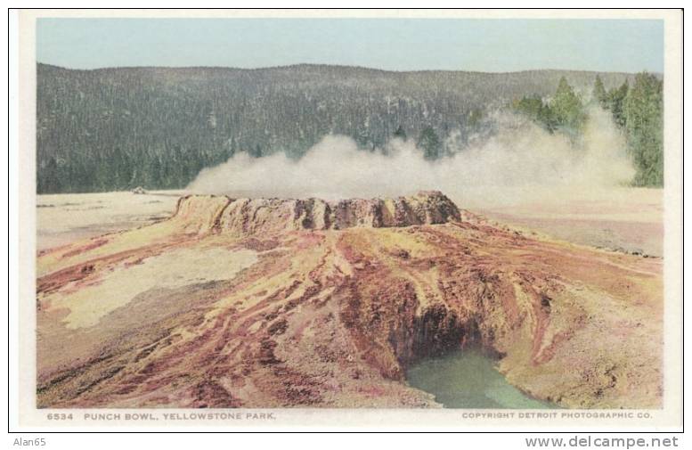 Yellowstone Park, Detroit Photographic Co. Phostint Postcard, Punch Bowl Hot Spring - USA National Parks