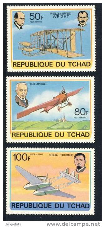 3 Stamps From Tchad With Air Pioneers, Junkers, Wright Brothers Etc. - Tchad (1960-...)