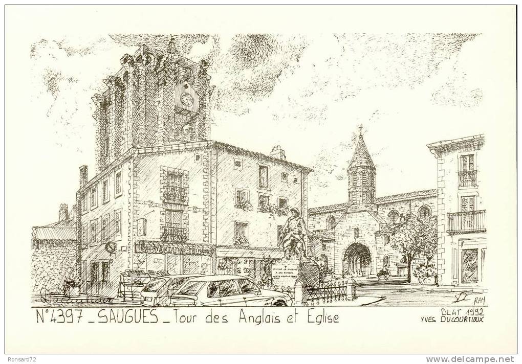 43 SAUGUES - Tour Des Anglais Et Eglise  - Illustration Yves Ducourtioux - Saugues