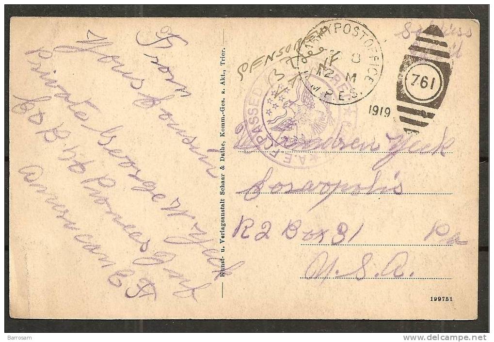 Germany:American Occupation After WW I ..card With US Armedforces Cancel And Censor From Bitburg - 1. Weltkrieg