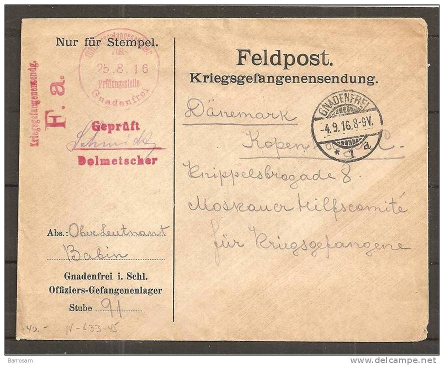 Germany1916:WW I POW Post With Censor By Translator.This Is A Complete Cover And Very Clean. - WW1