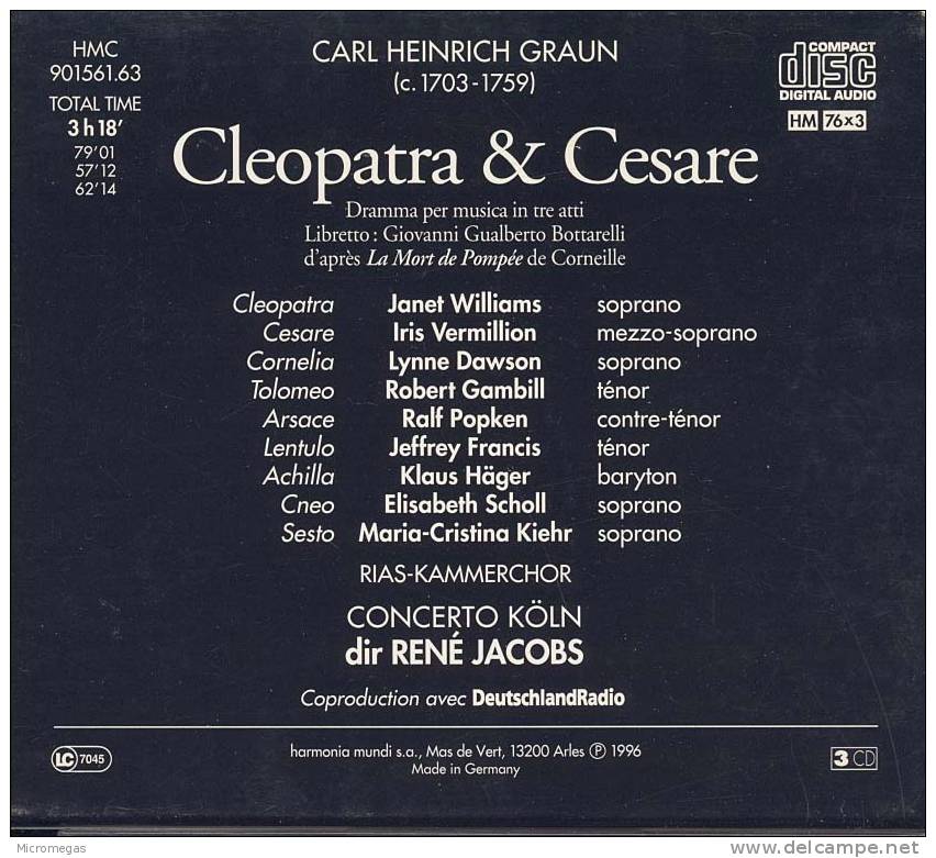 Graun : Cleopatra & Cesare, René Jacobs - Opere