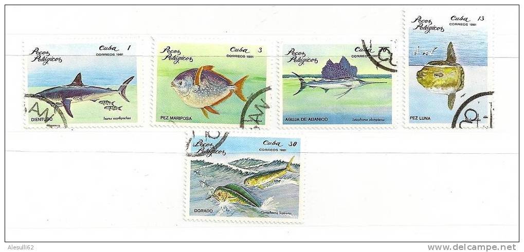 CUBA N. 2243-2244-2245-2246-2247/US  - PESCI   - 1981  Lot Lotto - Used Stamps
