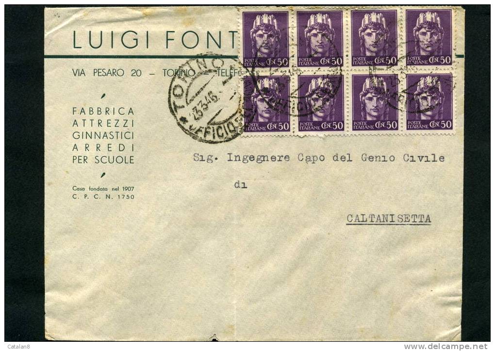 F548 STORIA POSTALE LUOGOTENENZA BLOCCO X 8 C. 50 TURRITA VIOLETTO ISOLATO - Marcofilía