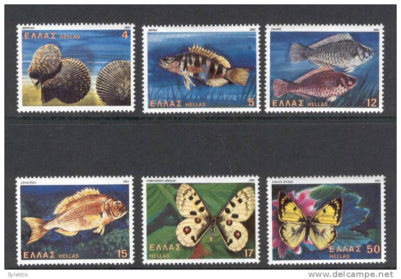 GREECE 1981   Butterflies, Shells & Fishes  SET MNH - Unused Stamps