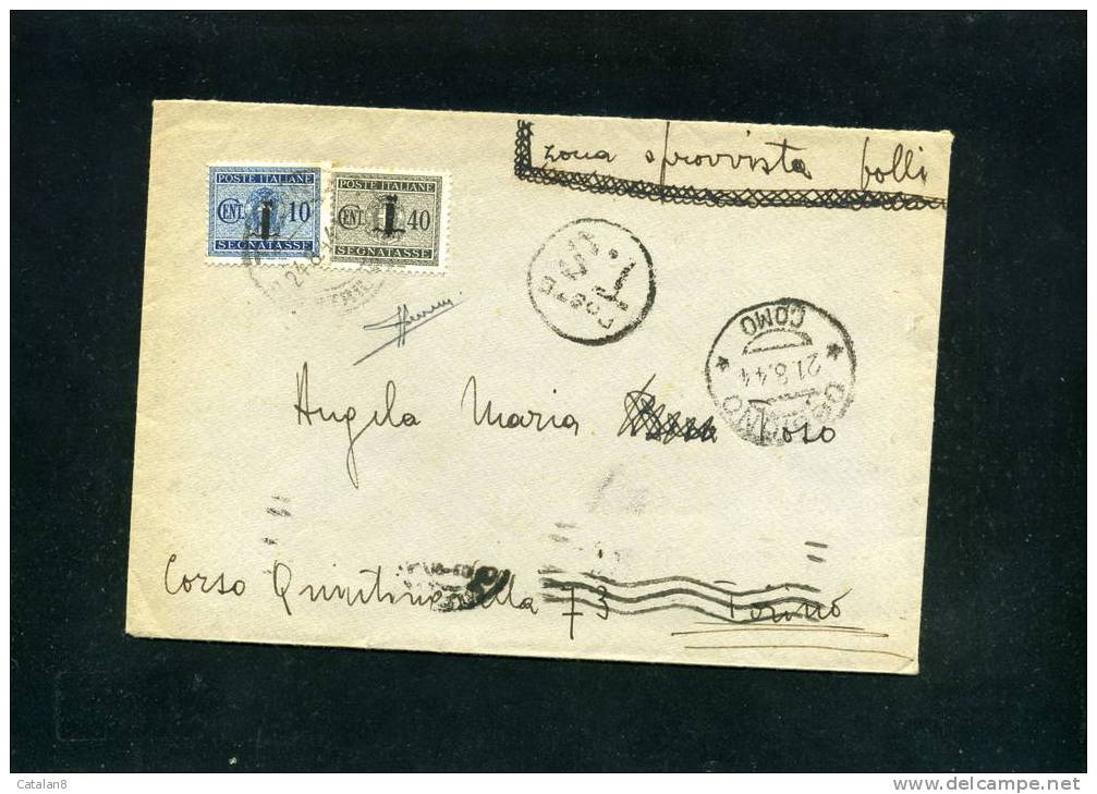 F575 STORIA POSTALE REPUBBLICA SOCIALE R.S.I. SEGNATASSE CON SOPRASTAMPA FASCETTI C. 10 + C. 40 FIRMA PERITO SORANI - Taxe