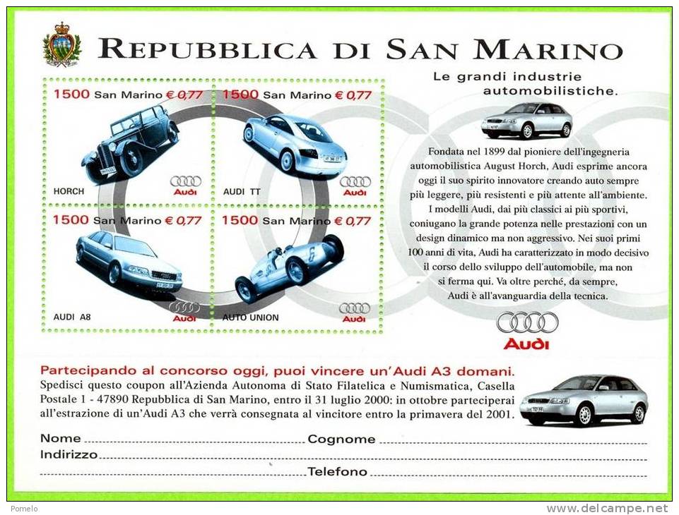 San Marino - Grandi Industrie Automobilistiche: Audi. - Blocchi & Foglietti