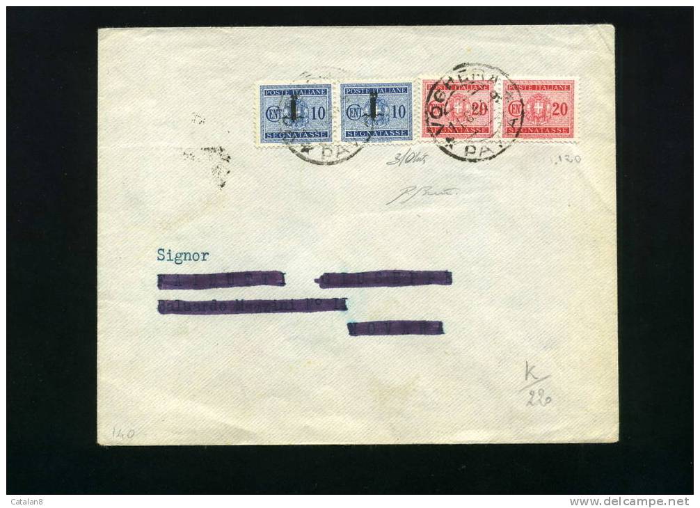 F576 STORIA POSTALE REPUBBLICA SOCIALE R.S.I. MISTA COPPIA SEGNATASSE C.10 SOPRASTAMPA + COPPIA C. 20 FIRMA PERITO OLIVA - Taxe