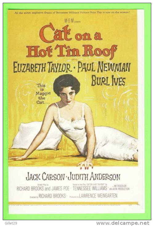 AFFICHE FILM, CAT ON A HOT TIN ROOF, 1958 - ELIZABETH TAYLOR - PAUL NEWMAN - BURL IVES - - Affiches Sur Carte