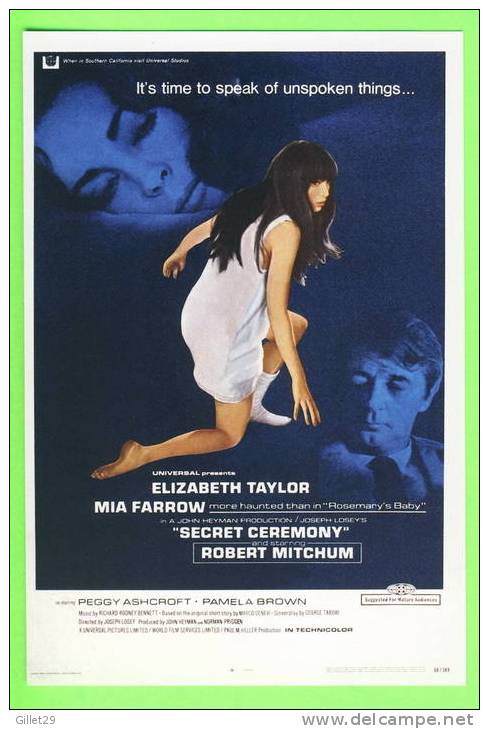 FILM, SECRET CEREMONY, 1968 - ELIZABETH TAYLOR - MIA FARROW - ROBERT MITCHUM - - Affiches Sur Carte