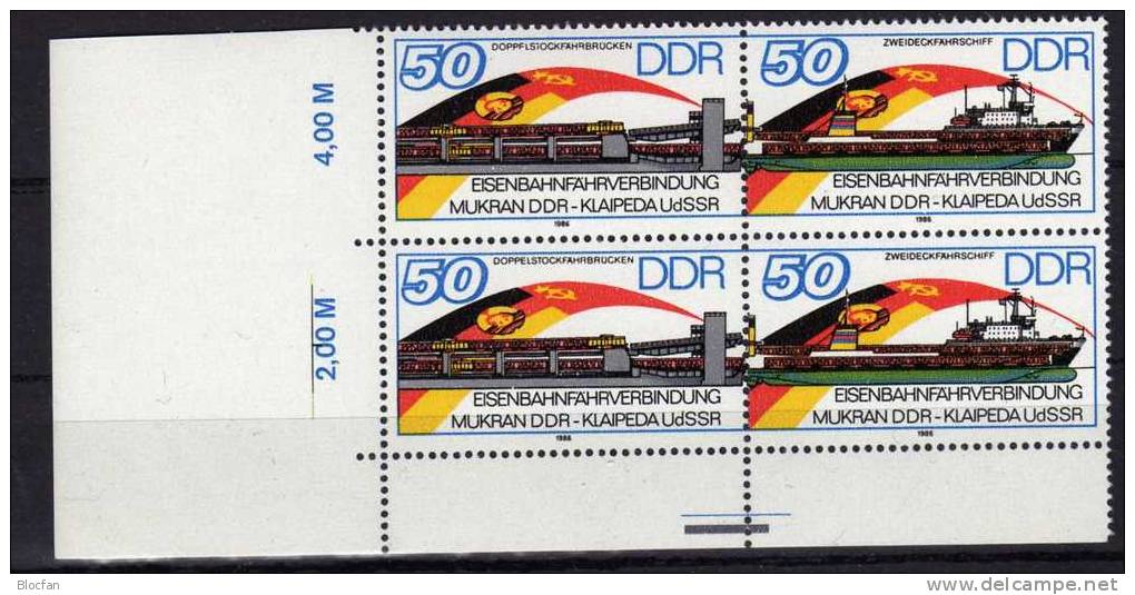 Eisenbahn - Fähre Mukran Mit Drucksteuerung DDR 3052/3 + 2x4- Block ** 9€ - Marittimi