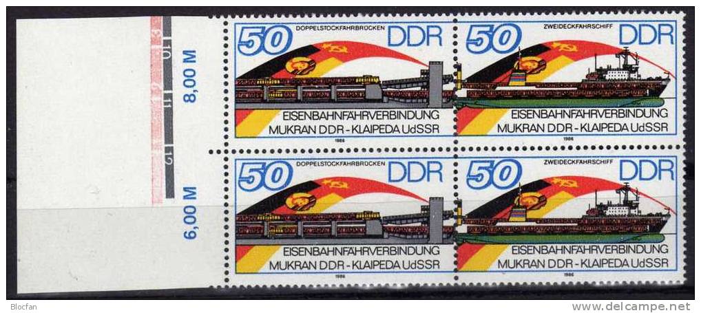Eisenbahn - Fähre Mukran Mit Drucksteuerung DDR 3052/3 + 2x4- Block ** 9€ - Marittimi