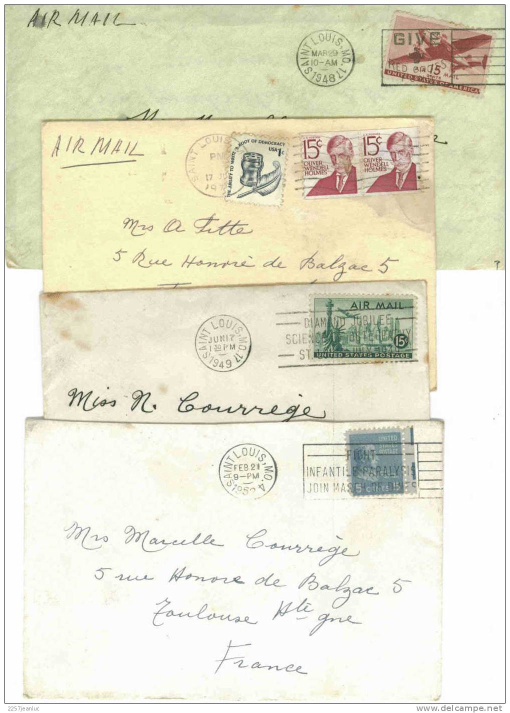 Lot 3 Lettres St Louis Etat Unie 1948 Et Une Carte De Voeux 1972 Oblit Et Timbres - Other & Unclassified