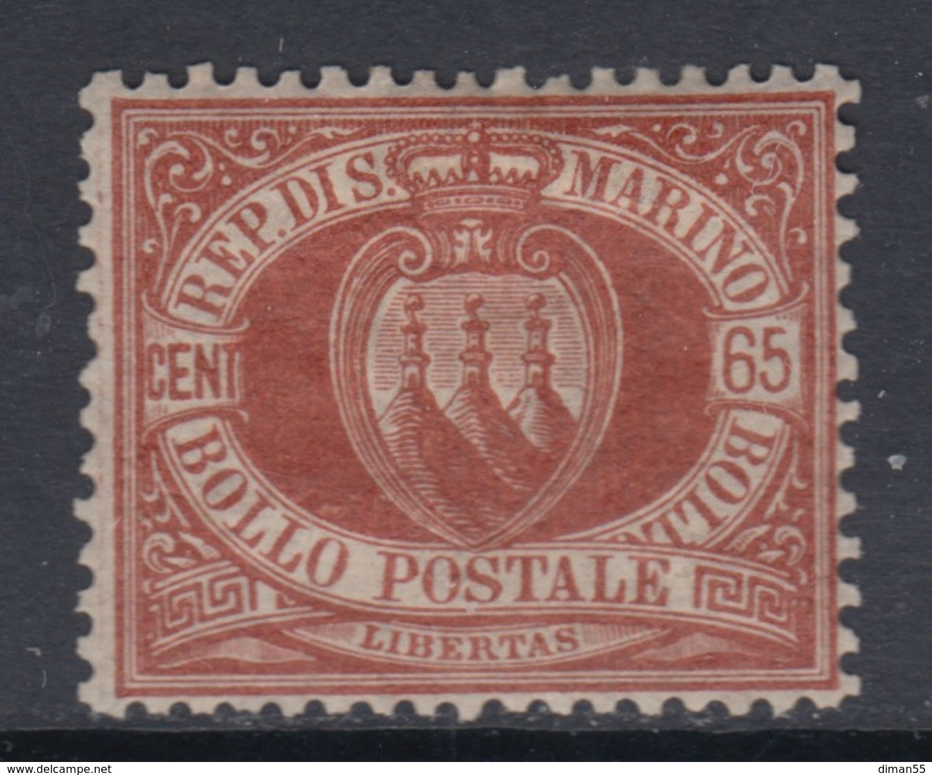 SAN MARINO - Sassone N.19 - CENTRATISSIMO - LINGUELLATO - MH* - Cv 48 Euro - Neufs