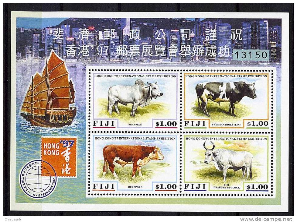 Fidji ** Bloc N° 22 - "Hong Kong 97" Expo. Philatél. (races Bovines) - Fiji (1970-...)