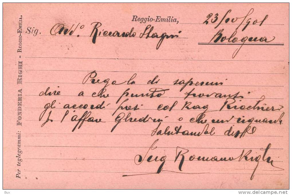 COMMERCIO ING. ROMANO RIGHI  OFFICINA MECCANICA  FONDERIA  REGGIO EMILIA   VIAGGIATA  COME DA FOTO FORMATO PICCOLO OPACA - Marchands