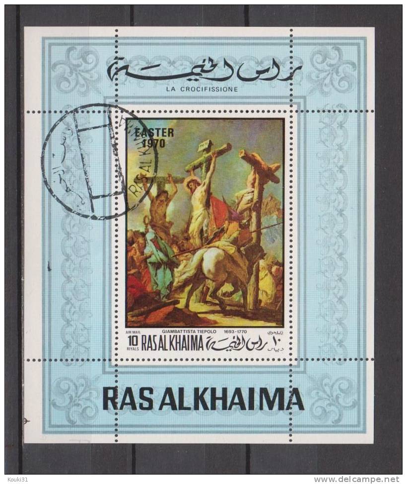 Ras Al Khaima 1 BF Obl : Peinture De Tiepolo , La Cruxifiction - Religieux