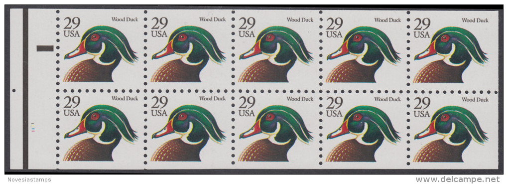 !a! USA Sc# 2484a MNH BOOKLET-PANE(10) W/ Left Margin & Plate-# (a1) - Wood Duck - 3. 1981-...