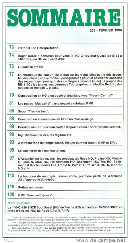 RMF, Rail Miniature Flash (n° 266, Février 1986) : Locomotive, HO, Aiguillage, Signalisation, Chasse-Neige... - Français