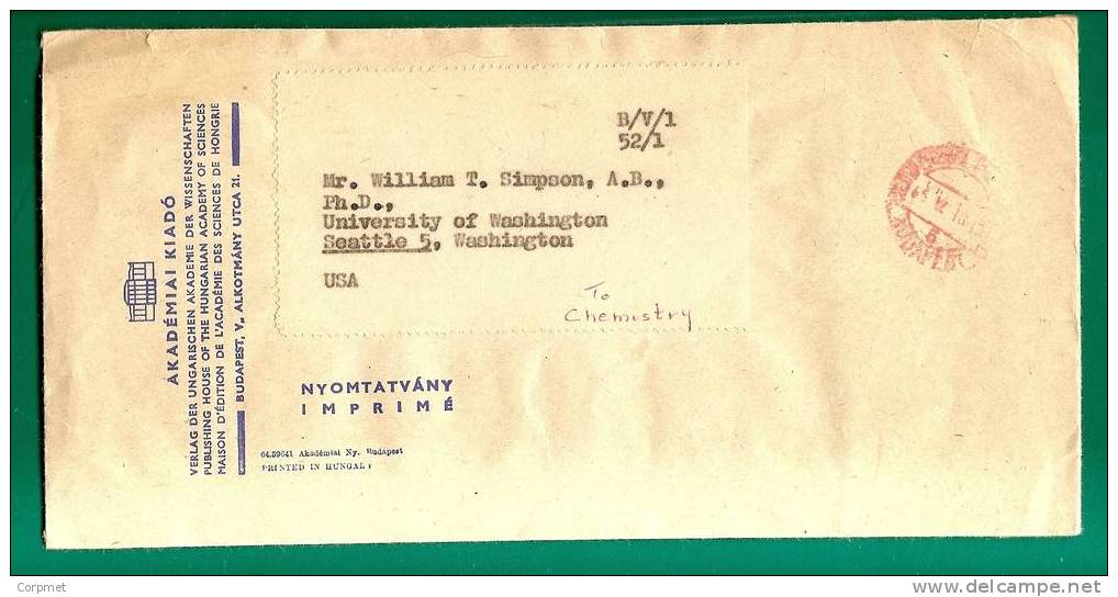 HUNGARY - OFFICIAL COVER From Hungarian Academy Of Sciences  To WASHINGTON - Dienstmarken
