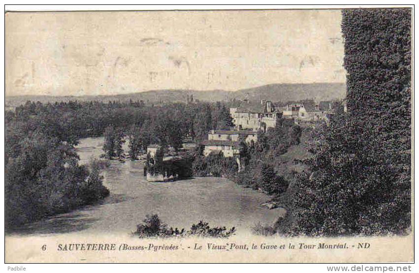 Carte Postale 64.  Sauveterre Le Vieux Pont Le Gave Et La Tour Monréal     Trés Beau Plan - Sauveterre De Bearn