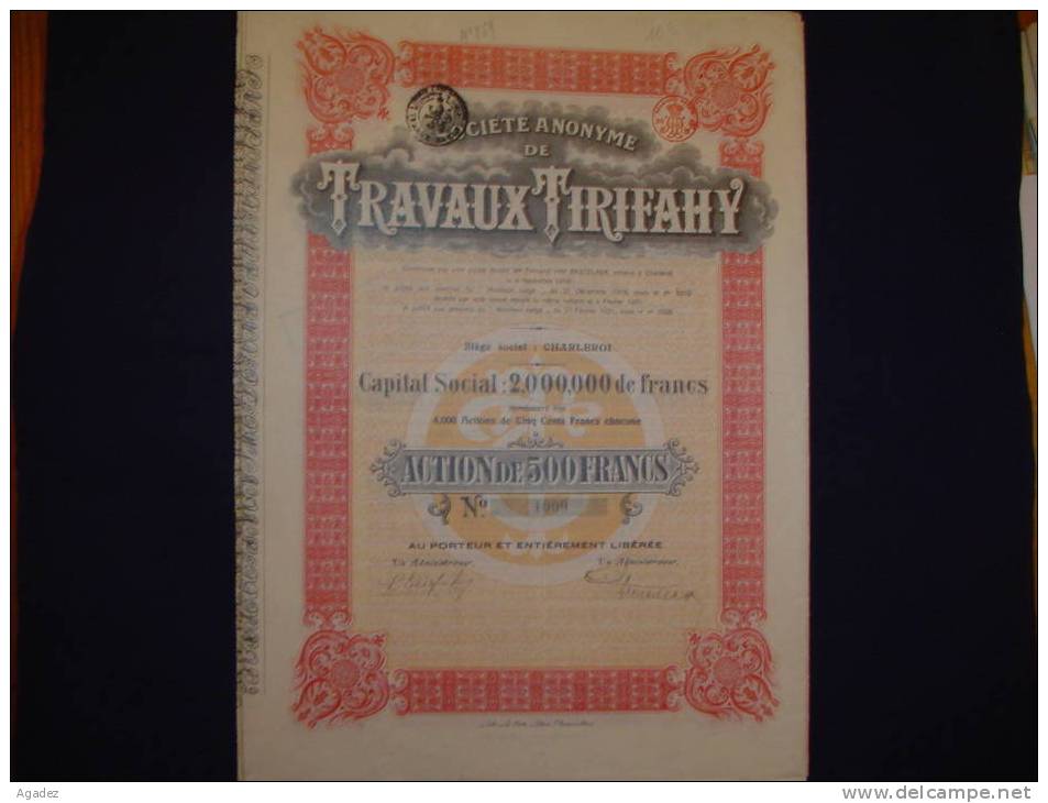 Action " S.A. De Travaux Tirifahy " Charleroi 1921 Bon état,reste Des Coupons - Industry