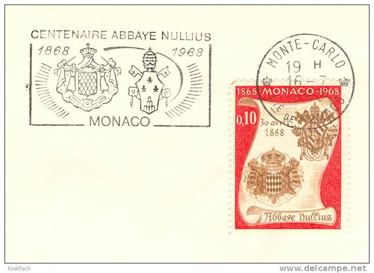 Monaco - Monte-Carlo - Flamme 1968 Abbaye Nullius Blason Vatican  - Lettre Entière - Marcophilie