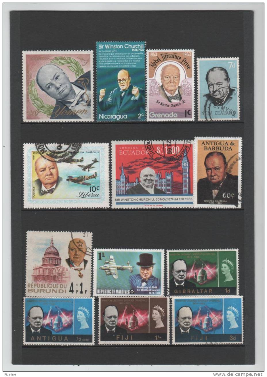 Sir Winston Churchill 13 Different Stamps Mixed Mint And Used - Sir Winston Churchill