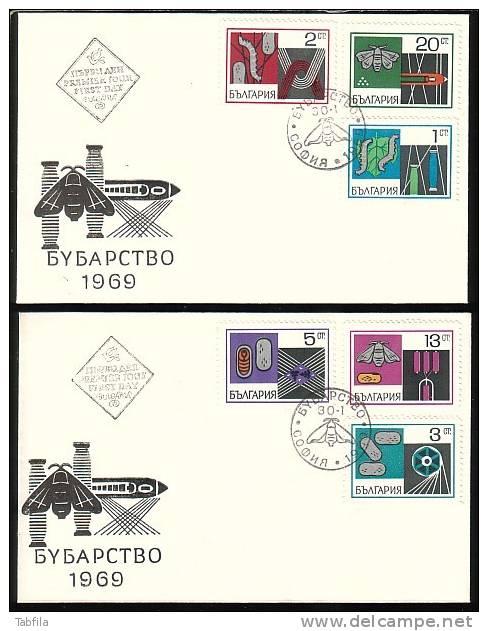 BULGARIA / BULGARIE - 1969 - Sericiculture - 2 FDC - Mariposas