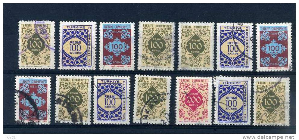 - TURQUIE . ENSEMBLE DE TIMBRES DE SERVICE 1972/75 OBLITERES - Official Stamps