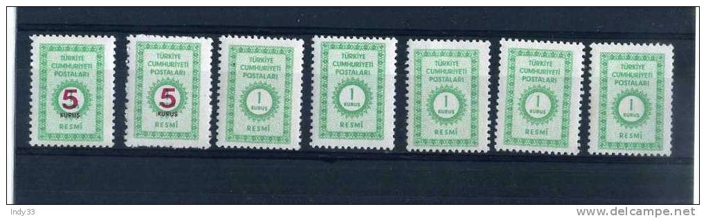 - TURQUIE . ENSEMBLE DE TIMBRES DE SERVICE NEUFS AVEC ET SANS CHARNIERE - Official Stamps