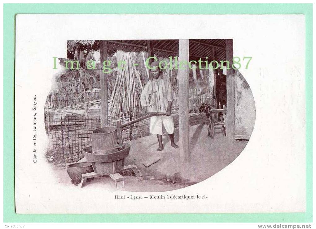 ASIE - HAUT LAOS - MOULIN à DECORTIQUER Le RIZ - CLICHE 1900 SUPERBE CARTE - Laos