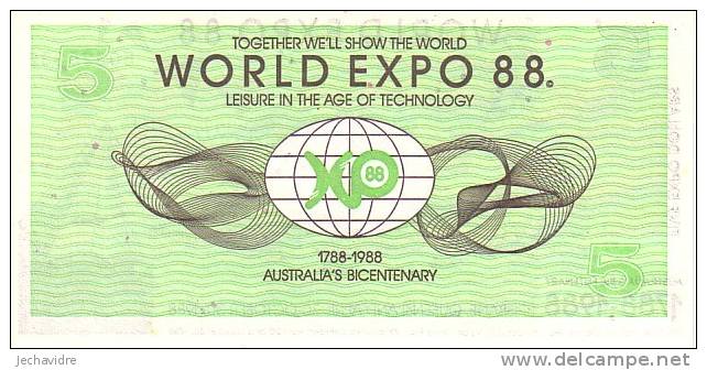 AUSTRALIE   5 Dollars EXPO UNIVERSELLE 1988   ***** BILLET  NEUF ***** - Local Currency